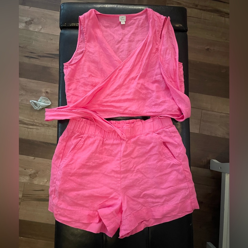 LOFT High Waist Shorts Set in Bright Pink